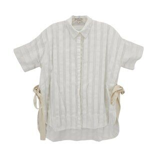 EMILIO PUCCI White Cotton Silk Shirt Blouse Textured US 8 - MISSING 3 BUTTONS!